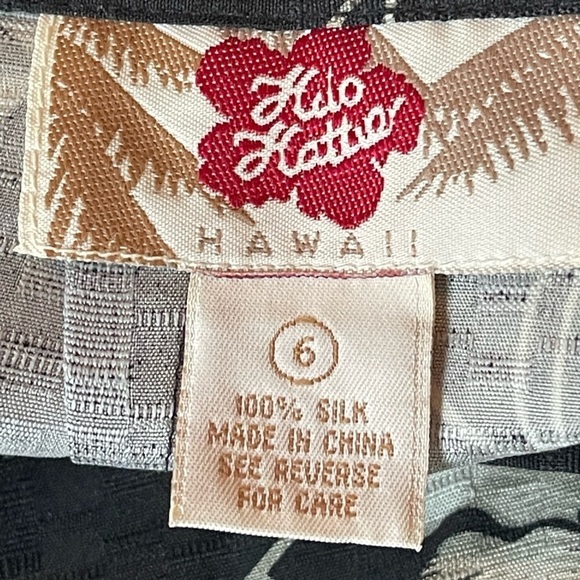 Hilo Hattie 100% Silk Knee-Length Skirt Size 6 Black White Floral Casual - Picture 6 of 9